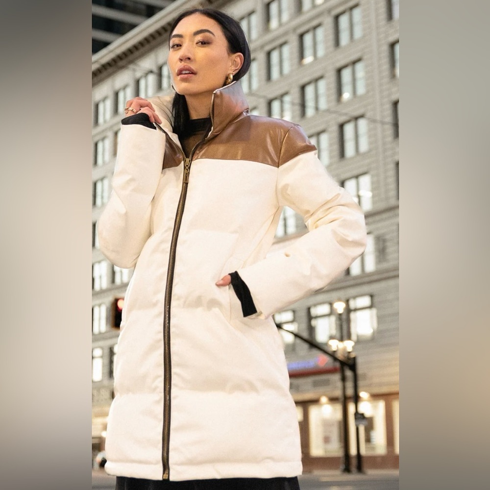 NWT Bohme Faux leather two tone Coat. Never worn.